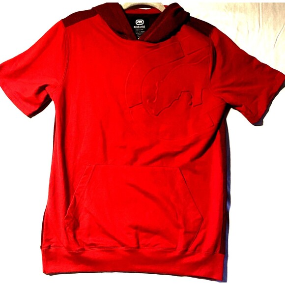 ECKO Unltd. Short Sleeve Hoodie Red Embossed Rhino Small Kangaroo Pocket - Picture 1 of 8